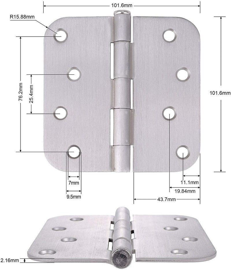 Stylever 18 Pack, Residential and Commercial Door Hinges 4 Inch Satin Nickel Finish Reversible Hinges, 5/8" Radius Corner, Exterior & Interior Door Hinge for Entryway, Patio and More - Image 3